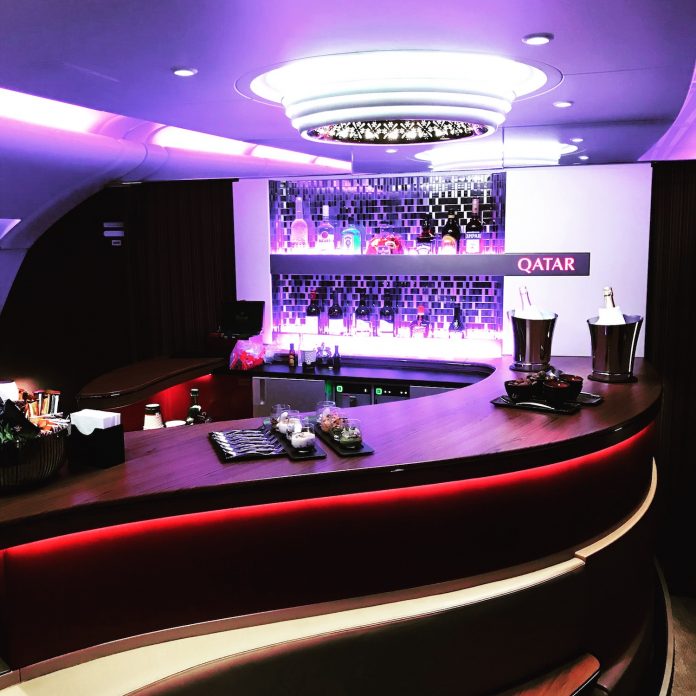 Qatar Airways Airbus A380 onboard bar by WorldWideWill